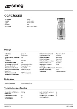 Product informatie SMEG koffiemolen CGF02SSEU
