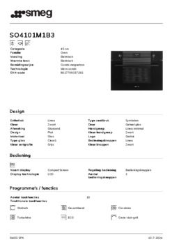 Product informatie SMEG oven met magnetron inbouw SO4101M1B3