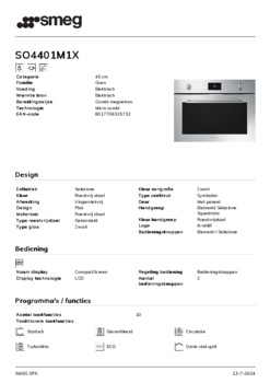 Product informatie SMEG oven met magnetron inbouw SO4401M1X