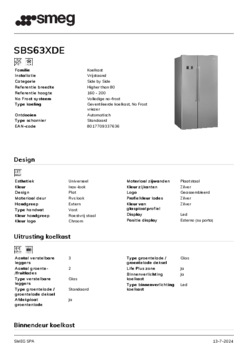Product informatie SMEG side by side koelkast SBS63XDE