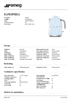 Product informatie SMEG waterkoker blauw KLF03PBEU