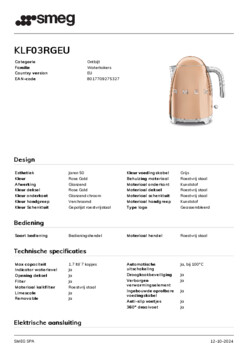 Product informatie SMEG waterkoker goud roze KLF03RGEU