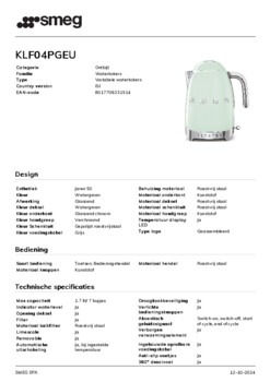 Product informatie SMEG waterkoker groen KLF04PGEU