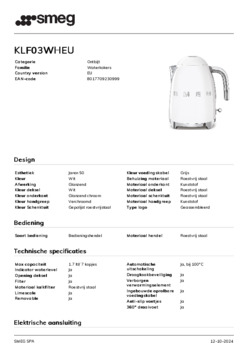 Product informatie SMEG waterkoker wit KLF03WHEU