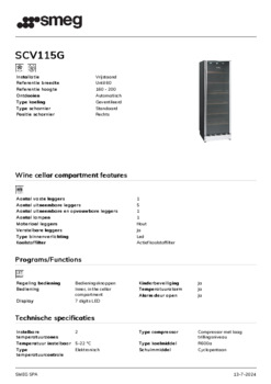 Product informatie SMEG wijnkoelkast SCV115G