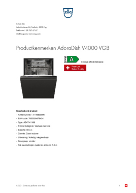 Product informatie V ZUG vaatwasser inbouw AdoraDish V4000 Besteklade