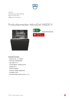 Product informatie V ZUG vaatwasser inbouw AdoraDish V6000 Standaard