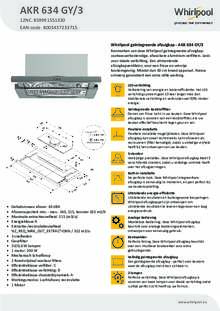 Product informatie WHIRLPOOL afzuigkap inbouw AKR 634 GY 3