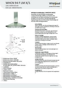 Product informatie WHIRLPOOL afzuigkap wand WHCN 94 F LM X 1