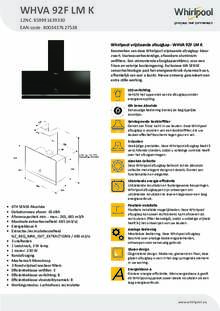 Product informatie WHIRLPOOL afzuigkap wand WHVA 92F LM K