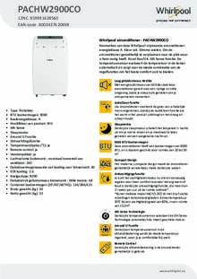 Product informatie WHIRLPOOL airco PACHW2900CO