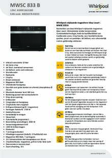 Product informatie WHIRLPOOL combi magnetron MWSC 833 B