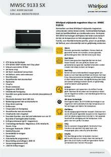 Product informatie WHIRLPOOL combi magnetron MWSC 9133 SX