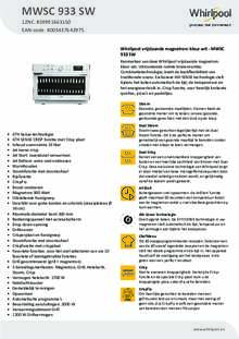 Product informatie WHIRLPOOL combi magnetron MWSC 933 SW