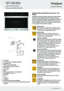 Product informatie WHIRLPOOL combi stoomoven inbouw W7 MS450
