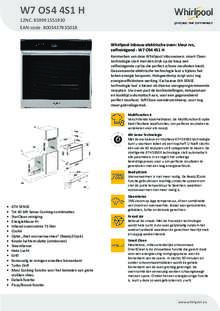 Product informatie WHIRLPOOL stoomoven inbouw W7 OS4 4S1 H