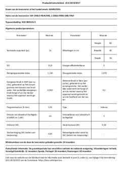 Product informatie WHIRLPOOL vaatwasser inbouw W2I HKD526 A