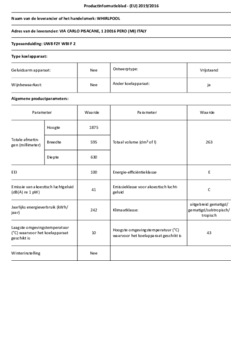 Product informatie WHIRLPOOL vrieskast W55ZM 111 W