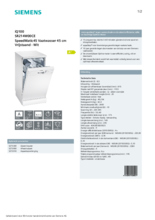 Product informatie SIEMENS vaatwasser smal SR214W00CE