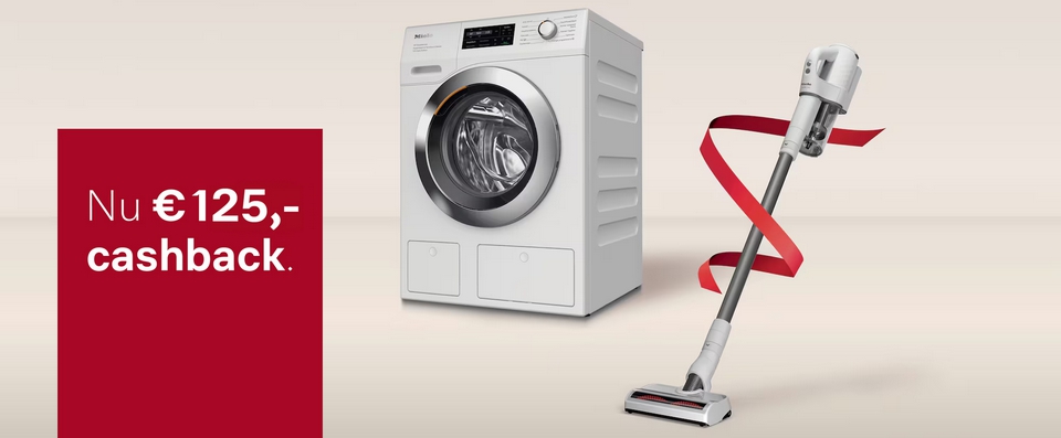 Ontvang € 125,- cashback of Miele stofzuiger bij actiemodel wasmachine cadeau